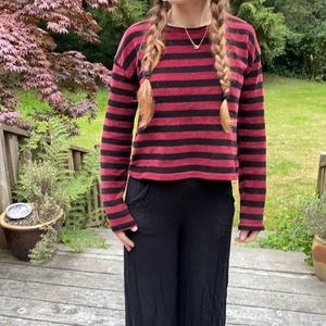 Most Collection : Velour burgundy and black striped sweater. Size medium